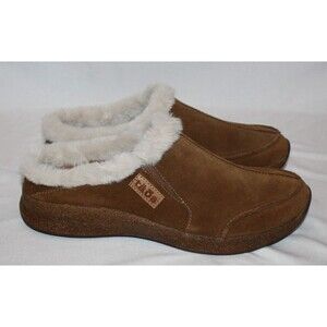 TAOS Future Brown Suede Faux Fur Lined Comfort Slippers Mules Clogs Women's 9